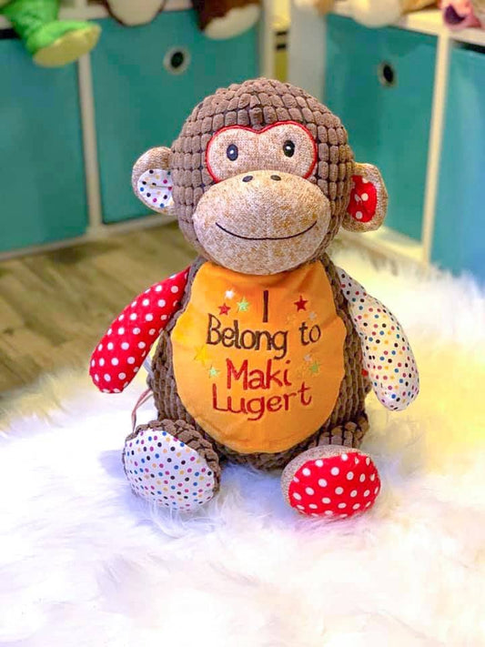 Embroidered Personalized patchwork Monkey stuffed animal