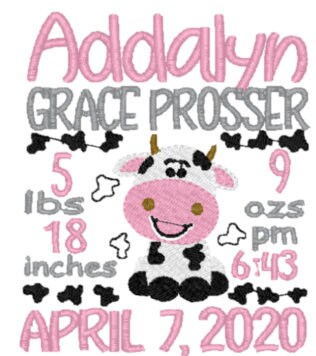 Custom Cow birth stat stuffed animal