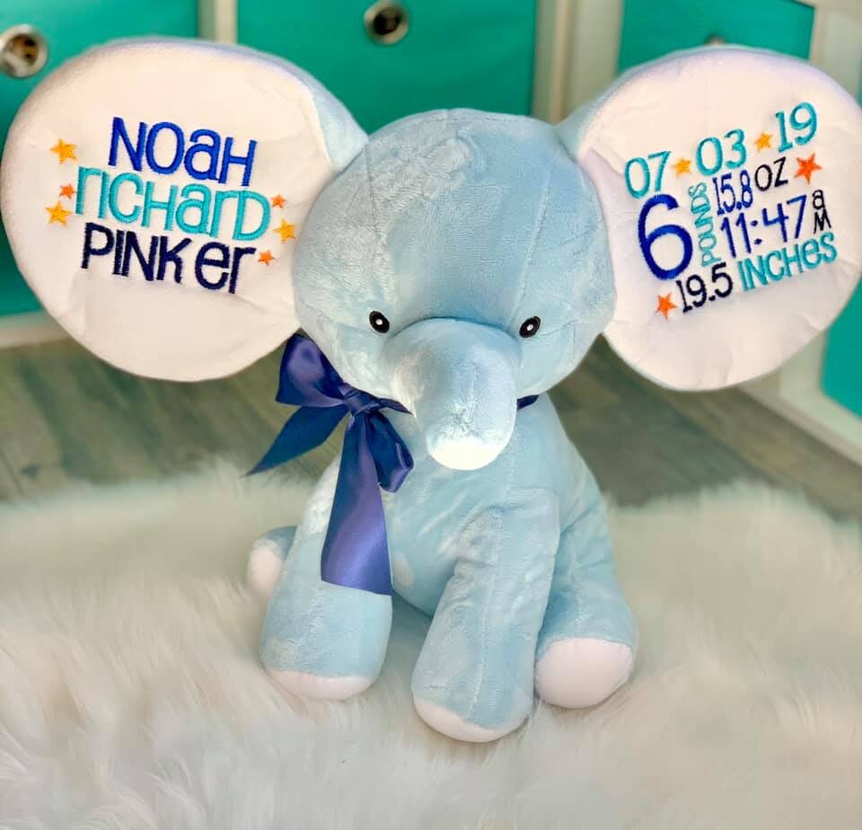 Blue elephant birth stat stuffy